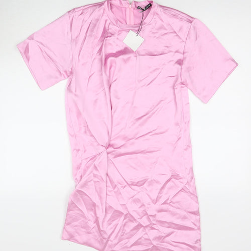 Zara Womens Pink Polyester A-Line Size XS Round Neck Zip