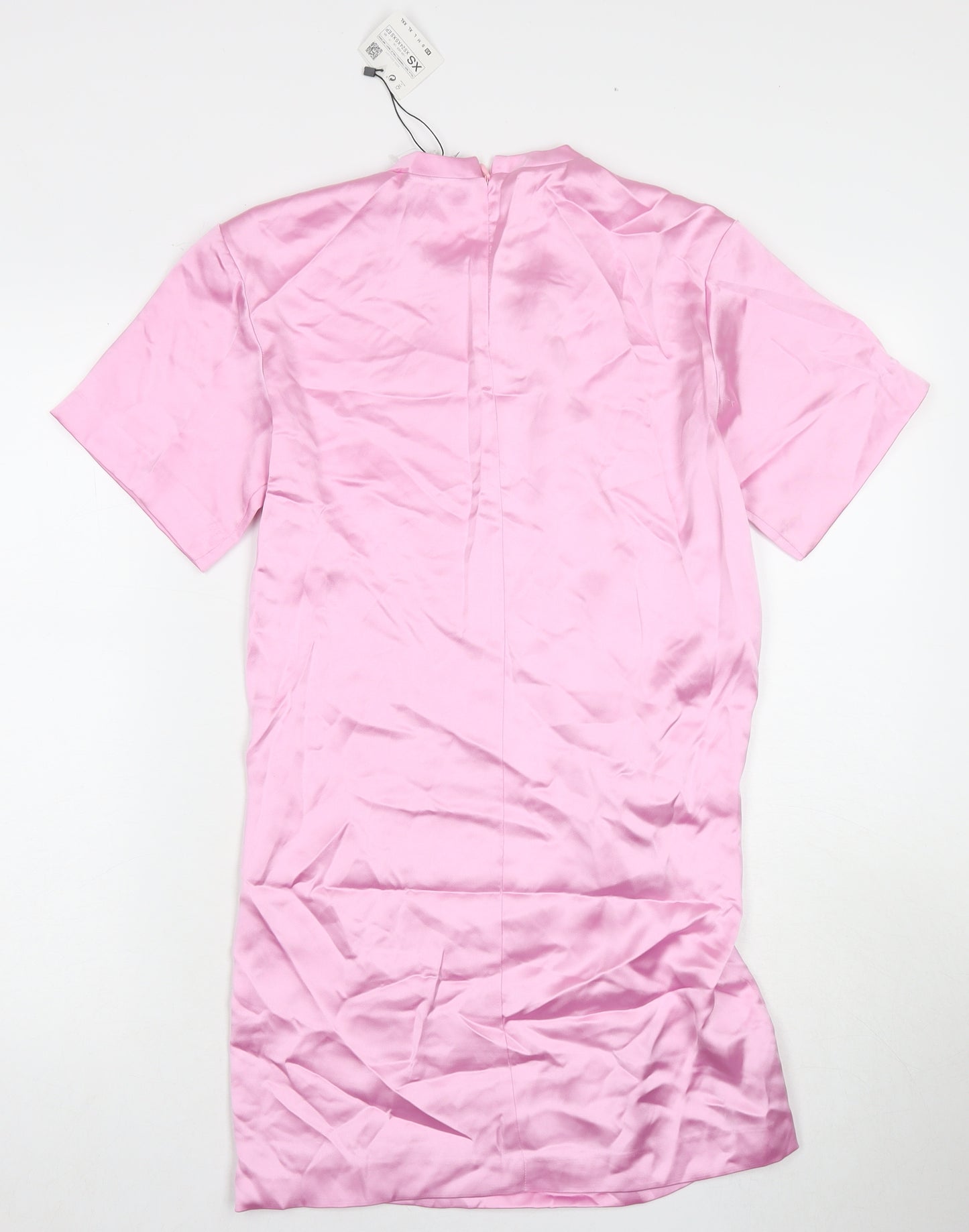 Zara Womens Pink Polyester A-Line Size XS Round Neck Zip