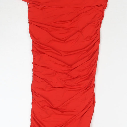 Zara Womens Red Polyamide Bodycon Size S Off the Shoulder Pullover