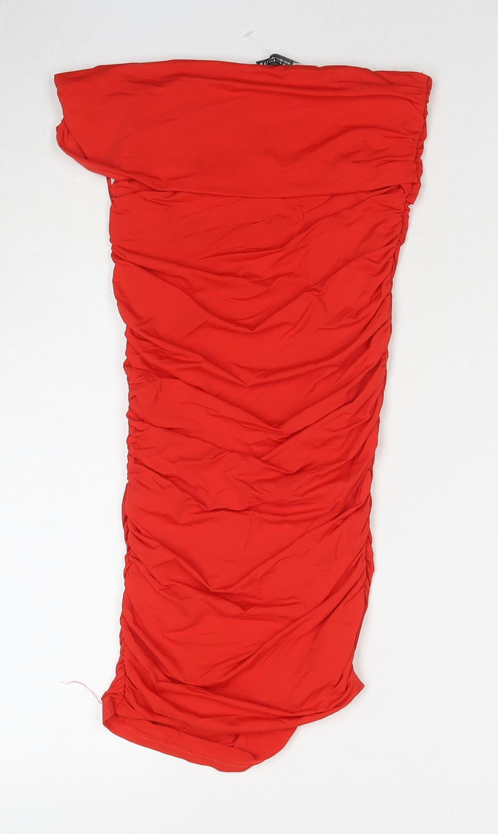 Zara Womens Red Polyamide Bodycon Size S Off the Shoulder Pullover
