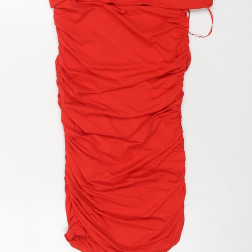 Zara Womens Red Polyamide Bodycon Size S Off the Shoulder Pullover