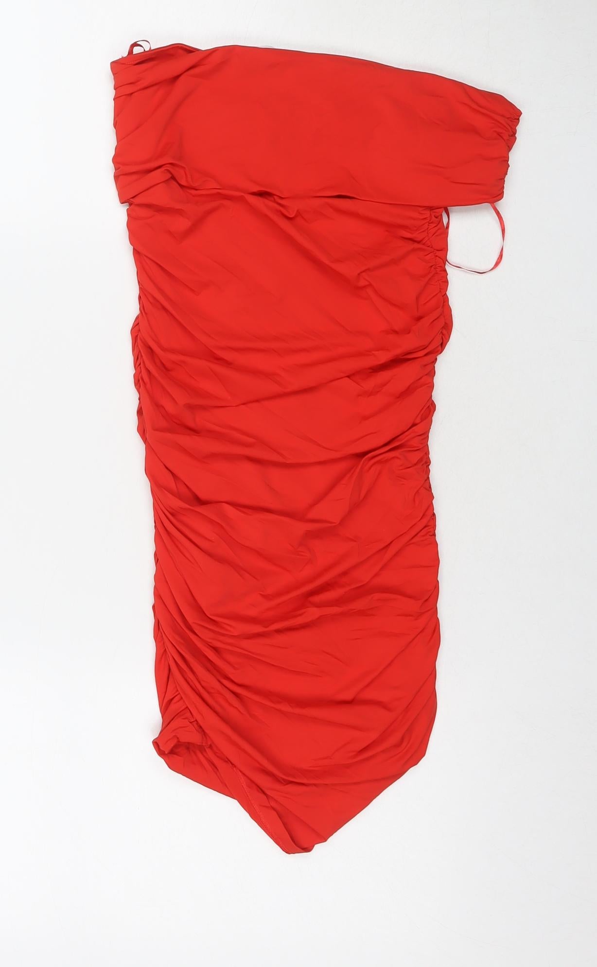 Zara Womens Red Polyamide Bodycon Size S Off the Shoulder Pullover