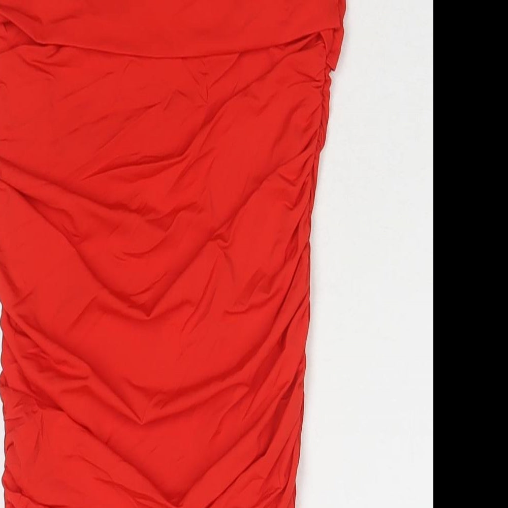 Zara Womens Red Polyamide Bodycon Size S Off the Shoulder Pullover