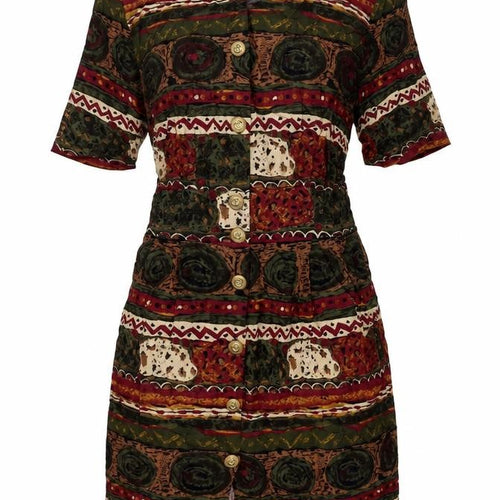Nancy G Womens Multicoloured Geometric Viscose Shirt Dress Size 12 V-Neck Button