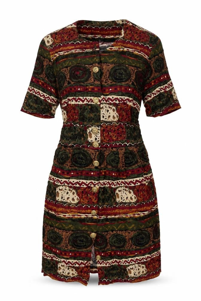 Nancy G Womens Multicoloured Geometric Viscose Shirt Dress Size 12 V-Neck Button