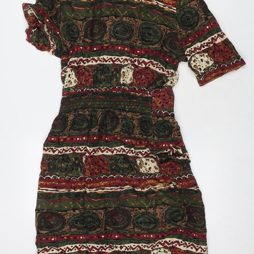 Nancy G Womens Multicoloured Geometric Viscose Shirt Dress Size 12 V-Neck Button