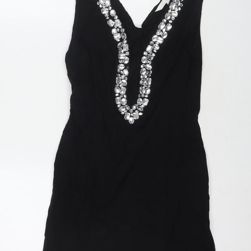 Julien Macdonald Womens Black Viscose Bodycon Size 14 V-Neck Zip - Jeweled Detail