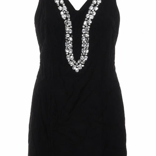 Julien Macdonald Womens Black Viscose Bodycon Size 14 V-Neck Zip - Jeweled Detail