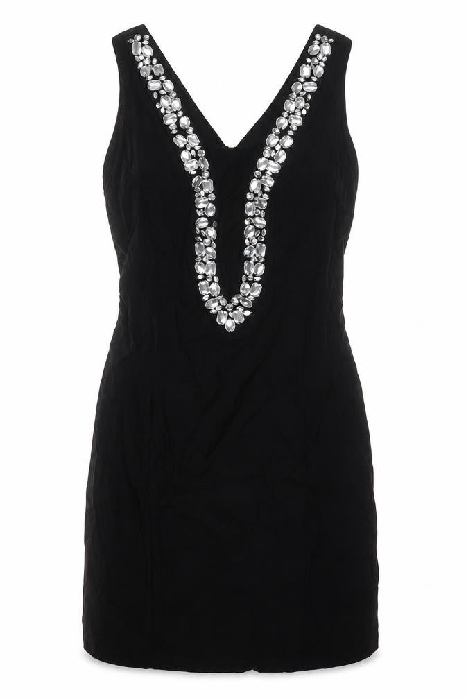 Julien Macdonald Womens Black Viscose Bodycon Size 14 V-Neck Zip - Jeweled Detail