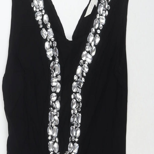 Julien Macdonald Womens Black Viscose Bodycon Size 14 V-Neck Zip - Jeweled Detail