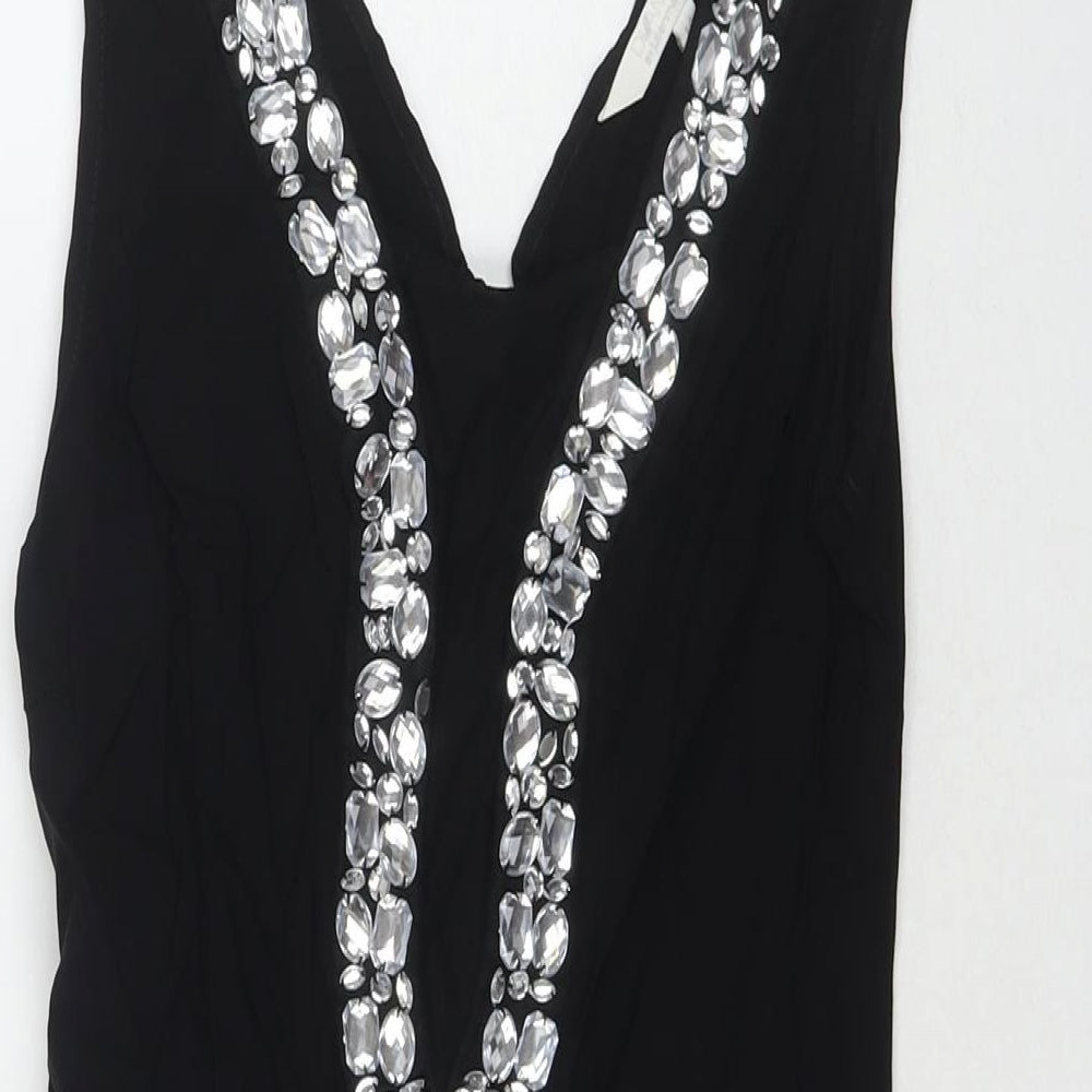 Julien Macdonald Womens Black Viscose Bodycon Size 14 V-Neck Zip - Jeweled Detail