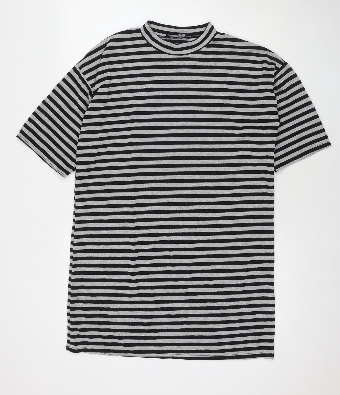 Select Womens Grey Striped Polyester Jumper Dress Size 8 Round Neck Pullover