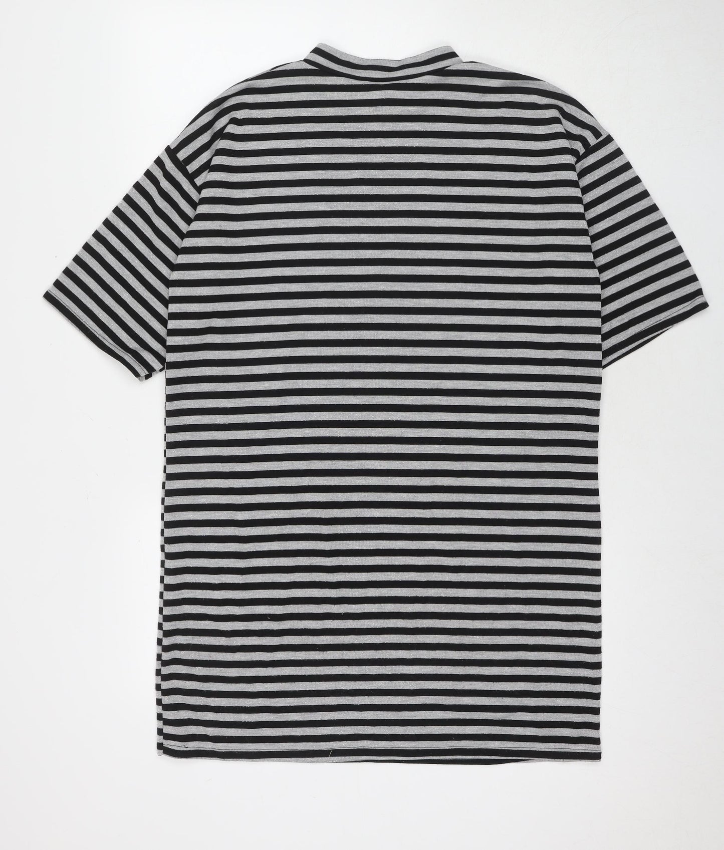 Select Womens Grey Striped Polyester Jumper Dress Size 8 Round Neck Pullover