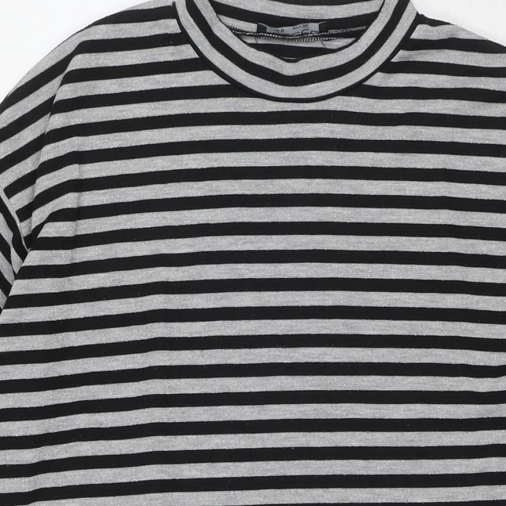 Select Womens Grey Striped Polyester Jumper Dress Size 8 Round Neck Pullover