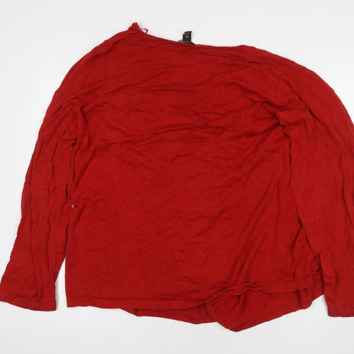 H&M Womens Red V-Neck Silk Cardigan Jumper Size 2XL