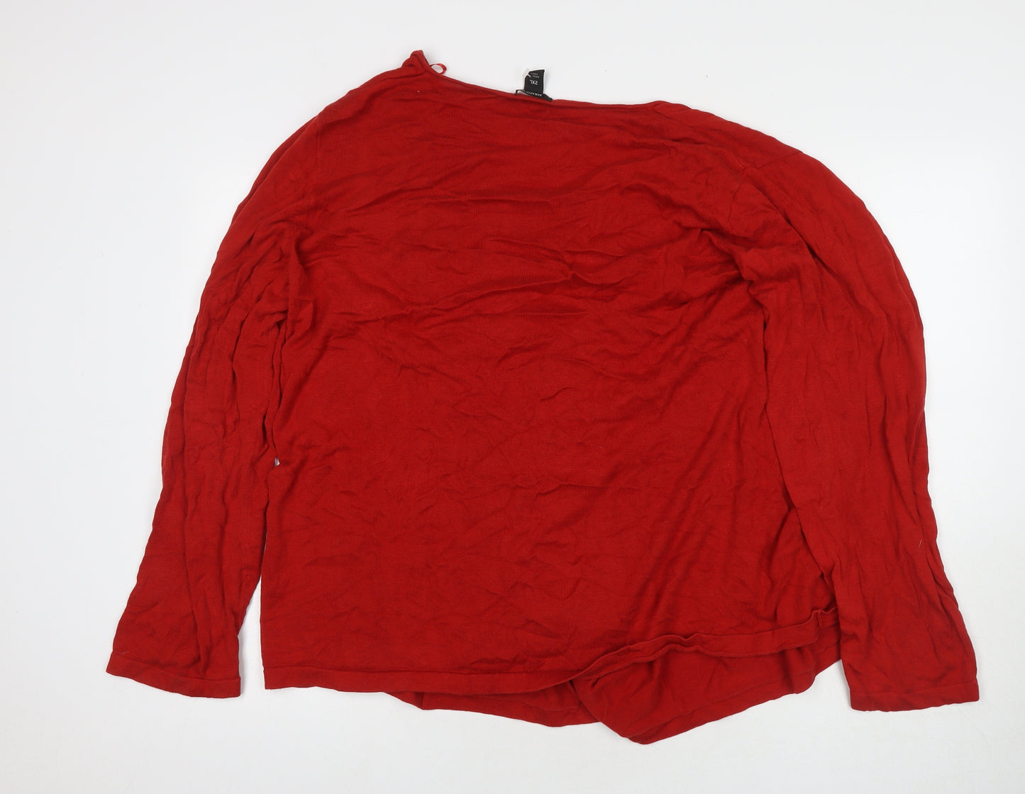 H&M Womens Red V-Neck Silk Cardigan Jumper Size 2XL