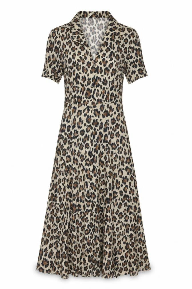 Mango Womens Beige Animal Print Viscose Maxi Size S Collared Button