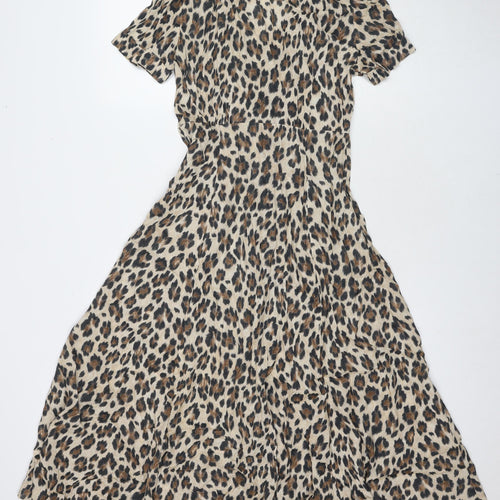 Mango Womens Beige Animal Print Viscose Maxi Size S Collared Button