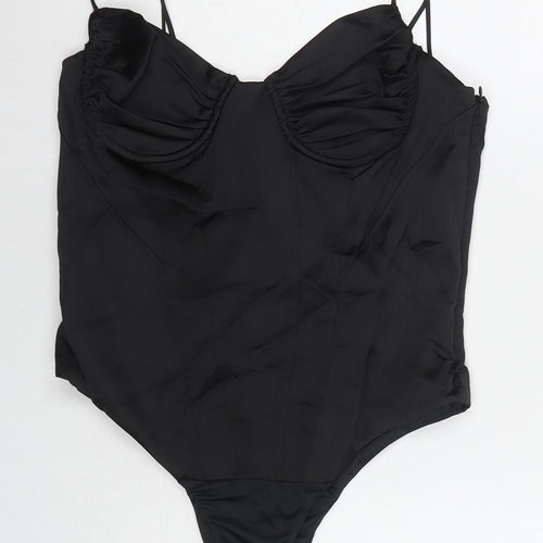 Zara Womens Black Polyester Bodysuit One-Piece Size L Snap