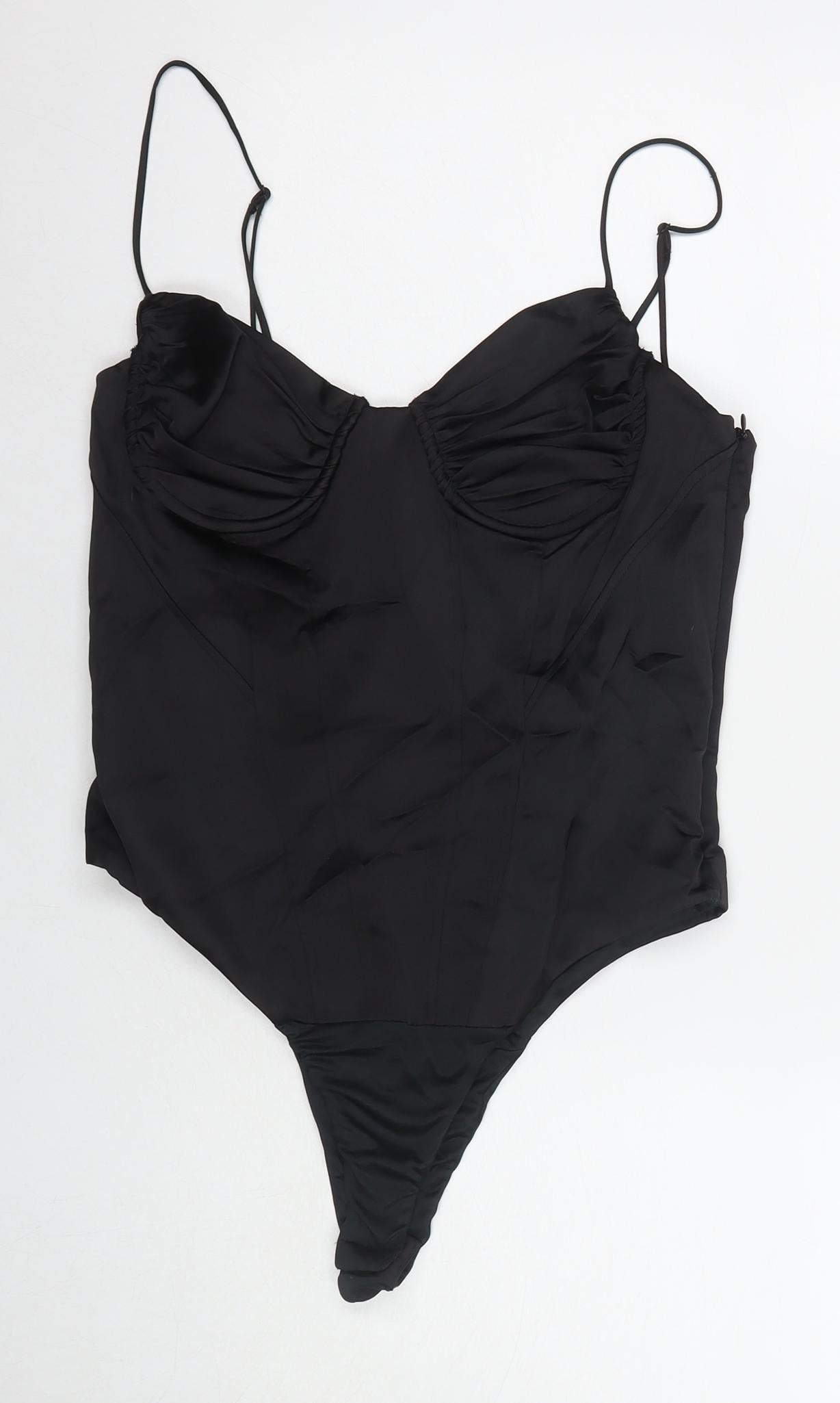 Zara Womens Black Polyester Bodysuit One-Piece Size L Snap