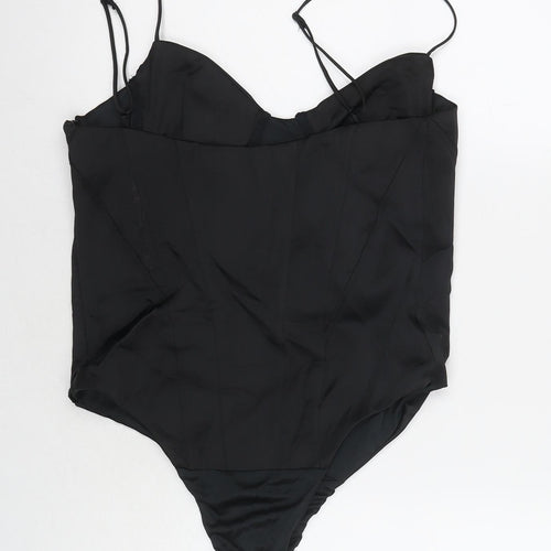 Zara Womens Black Polyester Bodysuit One-Piece Size L Snap