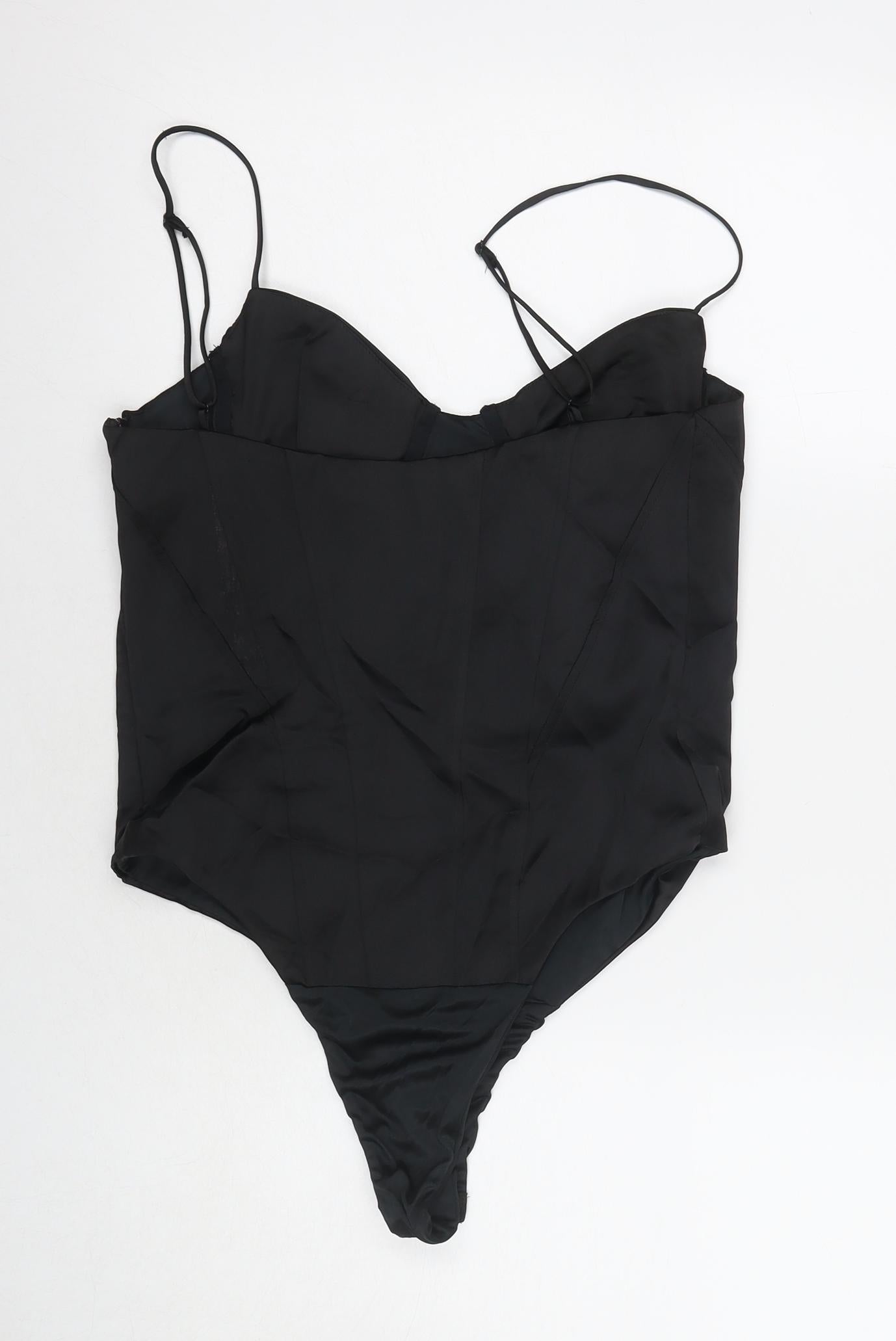 Zara Womens Black Polyester Bodysuit One-Piece Size L Snap