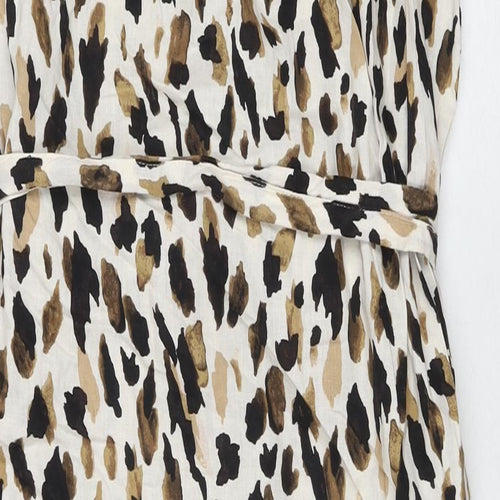 Marks and Spencer Womens Beige Animal Print Linen Shirt Dress Size 8 Collared Button