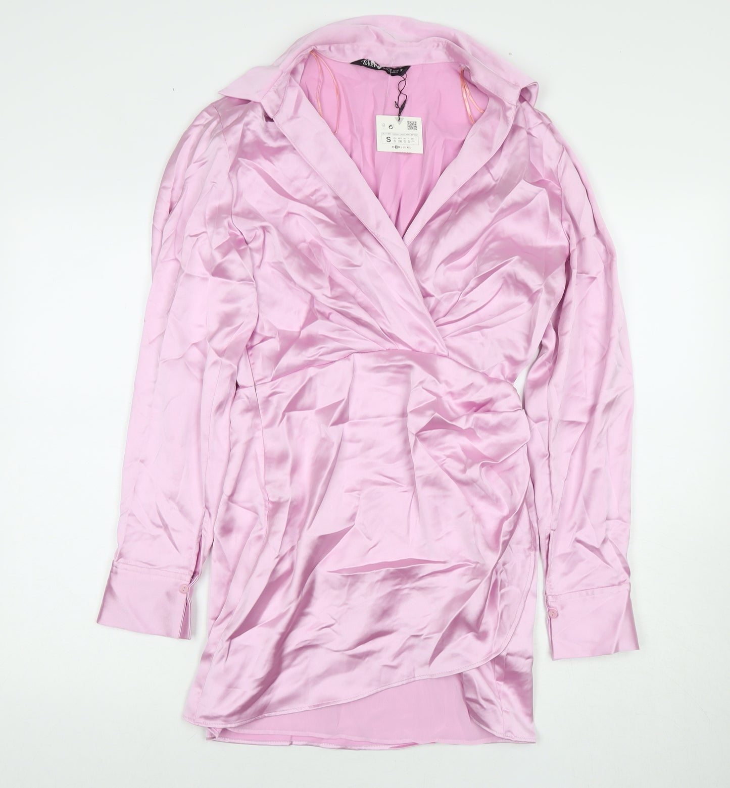 Zara Womens Pink Polyester A-Line Size S Collared Zip