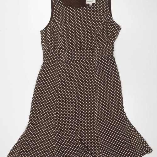 Studio I Womens Brown Polka Dot Polyester A-Line Size 12 Round Neck Zip