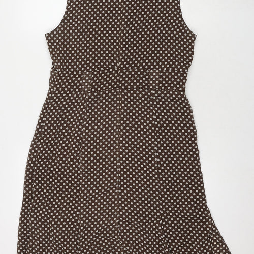 Studio I Womens Brown Polka Dot Polyester A-Line Size 12 Round Neck Zip
