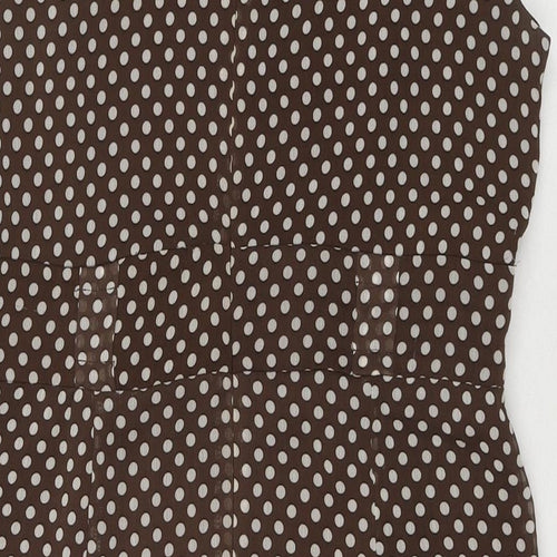 Studio I Womens Brown Polka Dot Polyester A-Line Size 12 Round Neck Zip