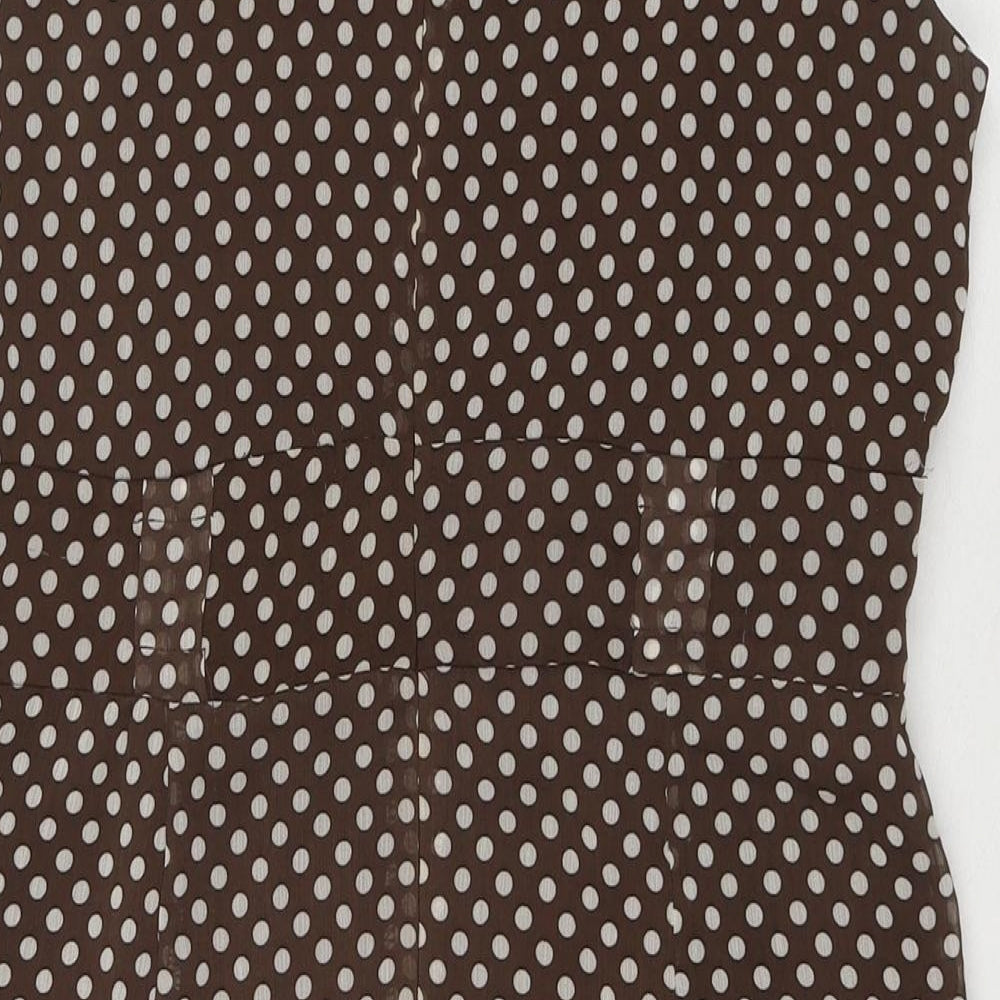 Studio I Womens Brown Polka Dot Polyester A-Line Size 12 Round Neck Zip