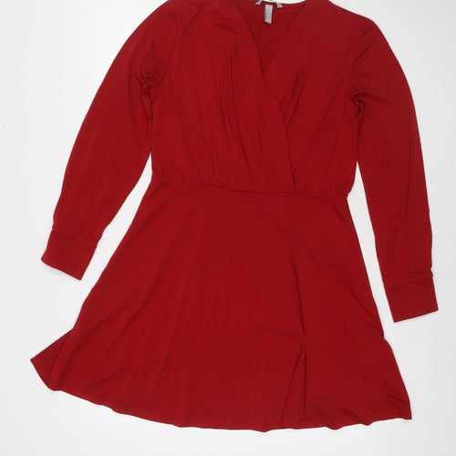 H&M Womens Red Polyester Fit & Flare Size M V-Neck Pullover