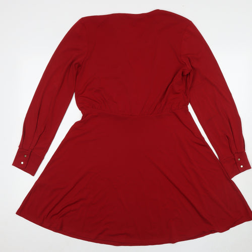 H&M Womens Red Polyester Fit & Flare Size M V-Neck Pullover