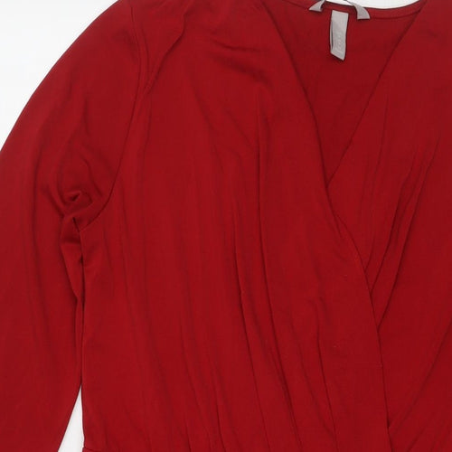 H&M Womens Red Polyester Fit & Flare Size M V-Neck Pullover