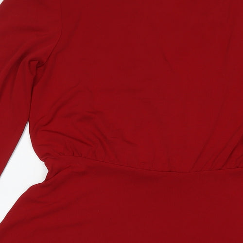 H&M Womens Red Polyester Fit & Flare Size M V-Neck Pullover