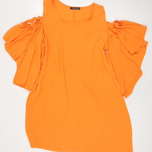 Boohoo Womens Orange Polyester A-Line Size 18 Round Neck Pullover - Cold Shoulder