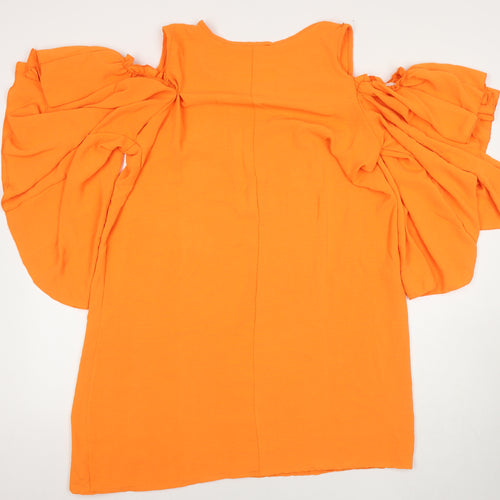 Boohoo Womens Orange Polyester A-Line Size 18 Round Neck Pullover - Cold Shoulder