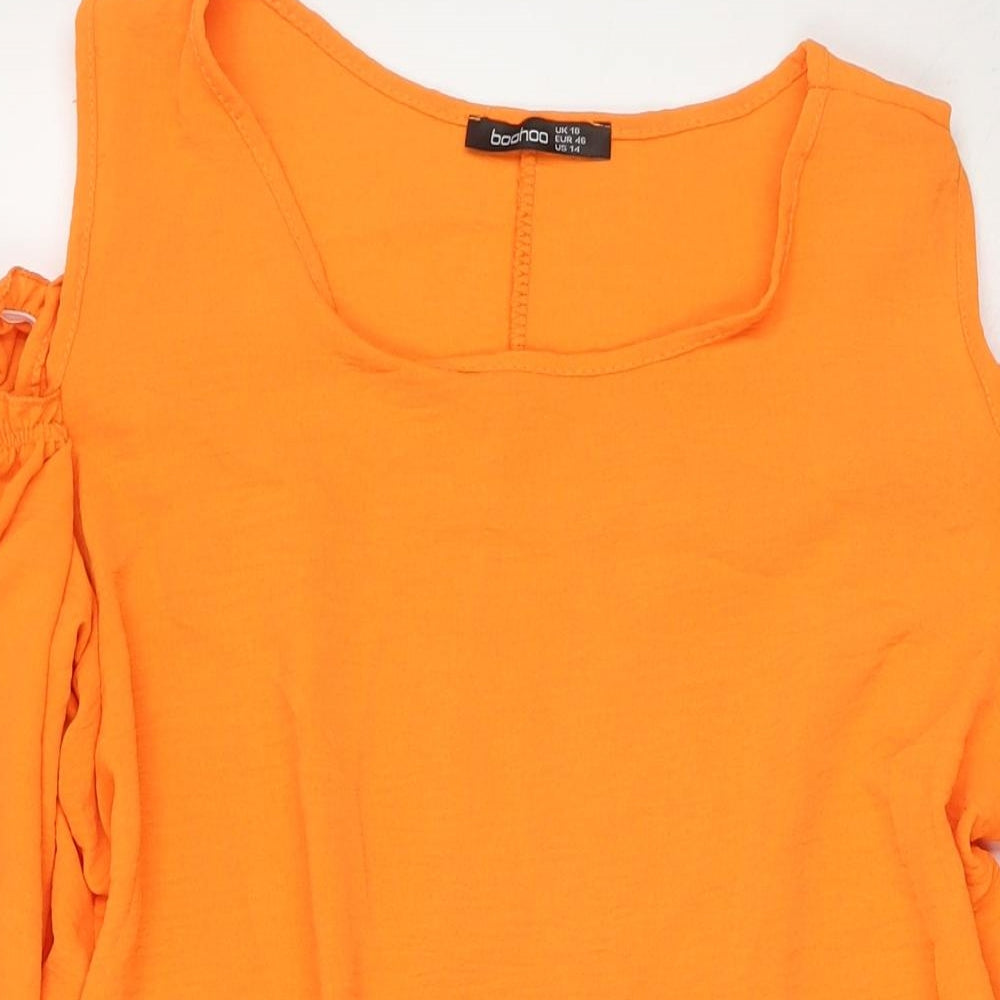 Boohoo Womens Orange Polyester A-Line Size 18 Round Neck Pullover - Cold Shoulder