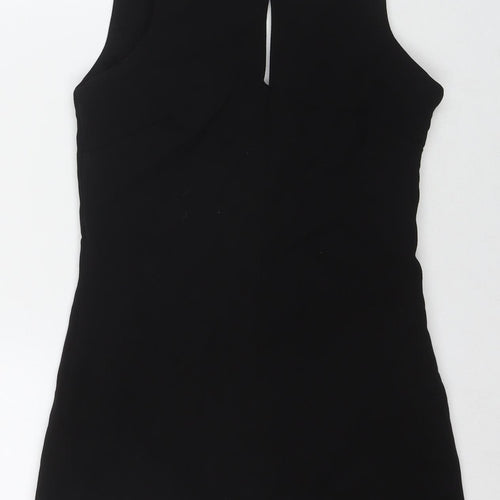 Classic Tricot Womens Black Polyester Bodycon Size S V-Neck Zip - Size S/M