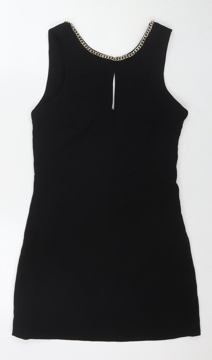 Classic Tricot Womens Black Polyester Bodycon Size S V-Neck Zip - Size S/M