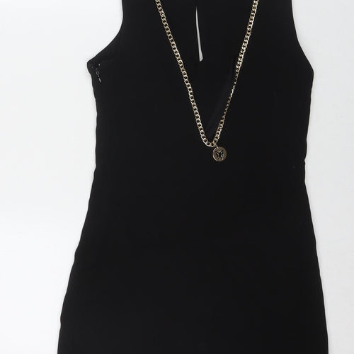 Classic Tricot Womens Black Polyester Bodycon Size S V-Neck Zip - Size S/M