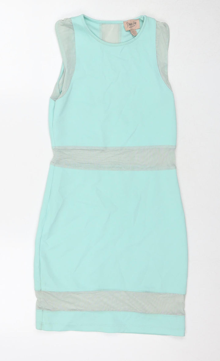 Topshop Womens Blue Polyester Bodycon Size 8 Round Neck Pullover
