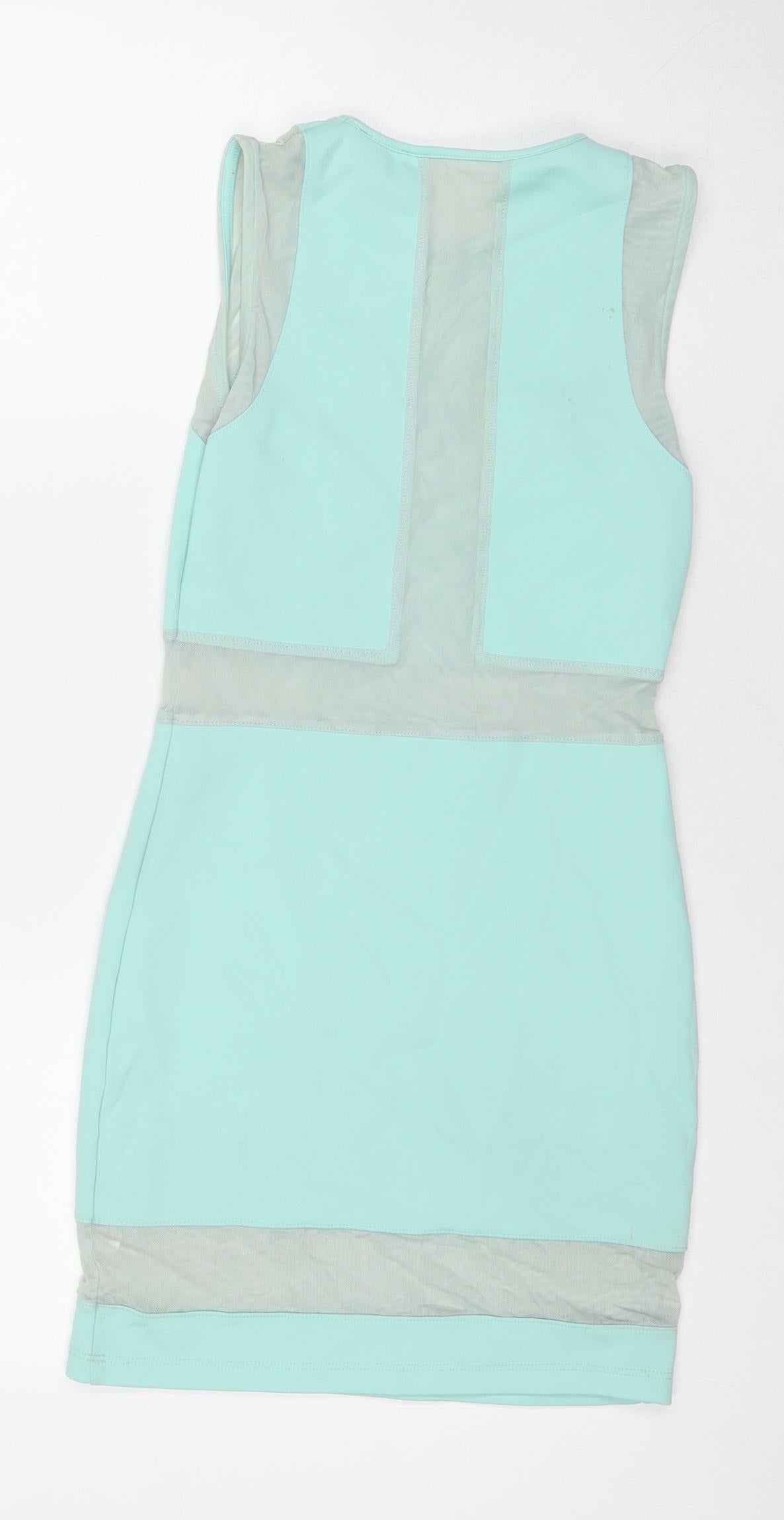 Topshop Womens Blue Polyester Bodycon Size 8 Round Neck Pullover