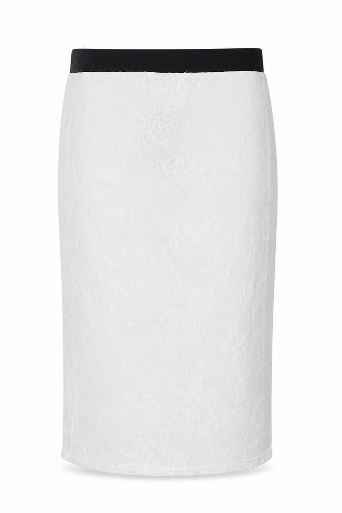 Front view of Love women’s white polyester a-line skirt, size UK 8