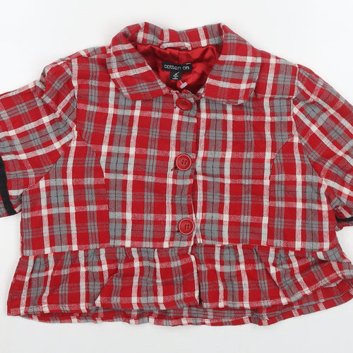 Cotton On Womens Red Check Jacket Blazer Size M Button