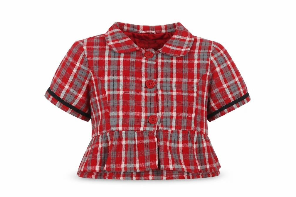 Front view of Cotton On women’s red check jacket blazer, size M, button