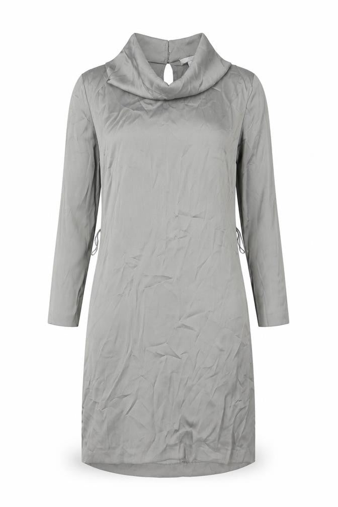 Front view of H&M women’s grey polyester a-line, size UK 6, cowl neck button