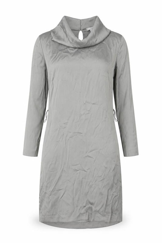 Front view of H&M women’s grey polyester a-line, size UK 6, cowl neck button