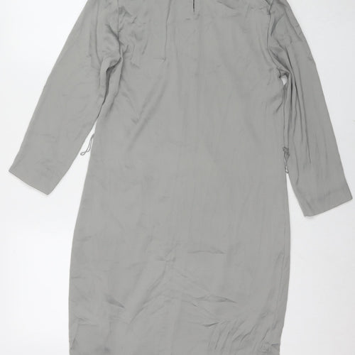 H&M Womens Grey Polyester A-Line Size 6 Cowl Neck Button